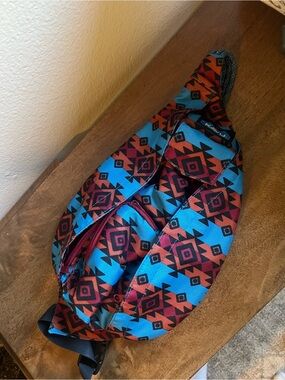 Kavu Aztec Sling Bag in Turquoise and Rust Red